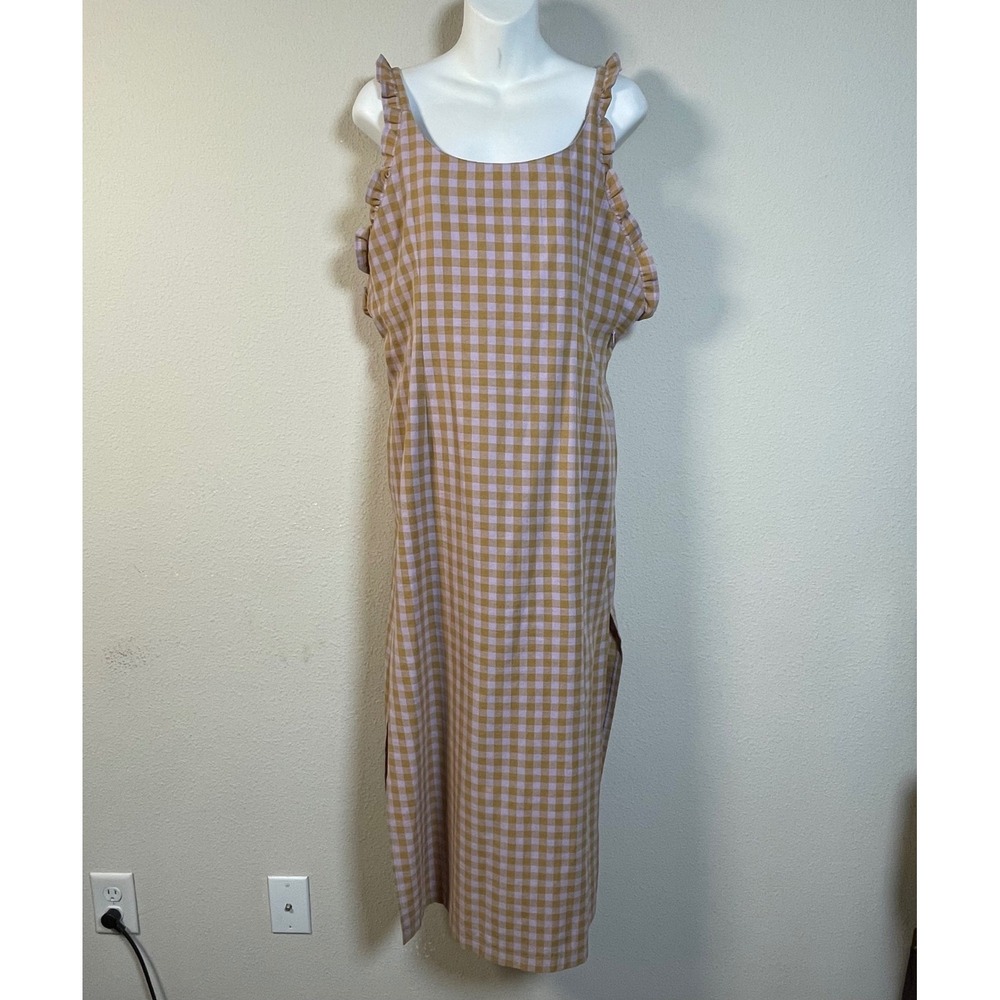 Milk It Gingham Ruffle Midi Dress Women Lavender Checkered Cottagecore Picnic - Picture 2 of 13